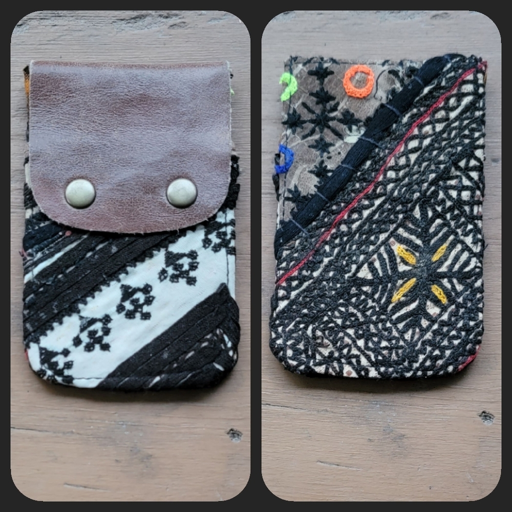 🍳🧠 Free People Boho Embroidered Repurposed vtg banjara hippie Wallet card case